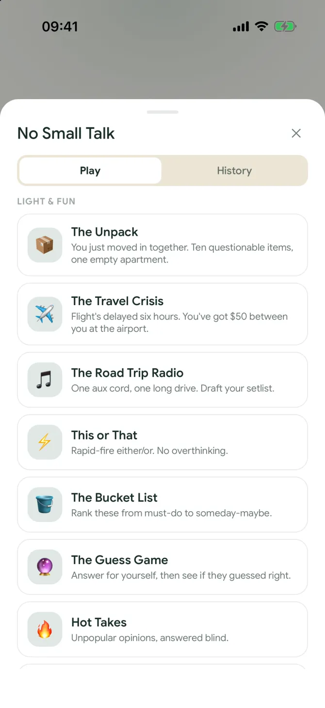 Choosing a No Small Talk scenario in the flōw app