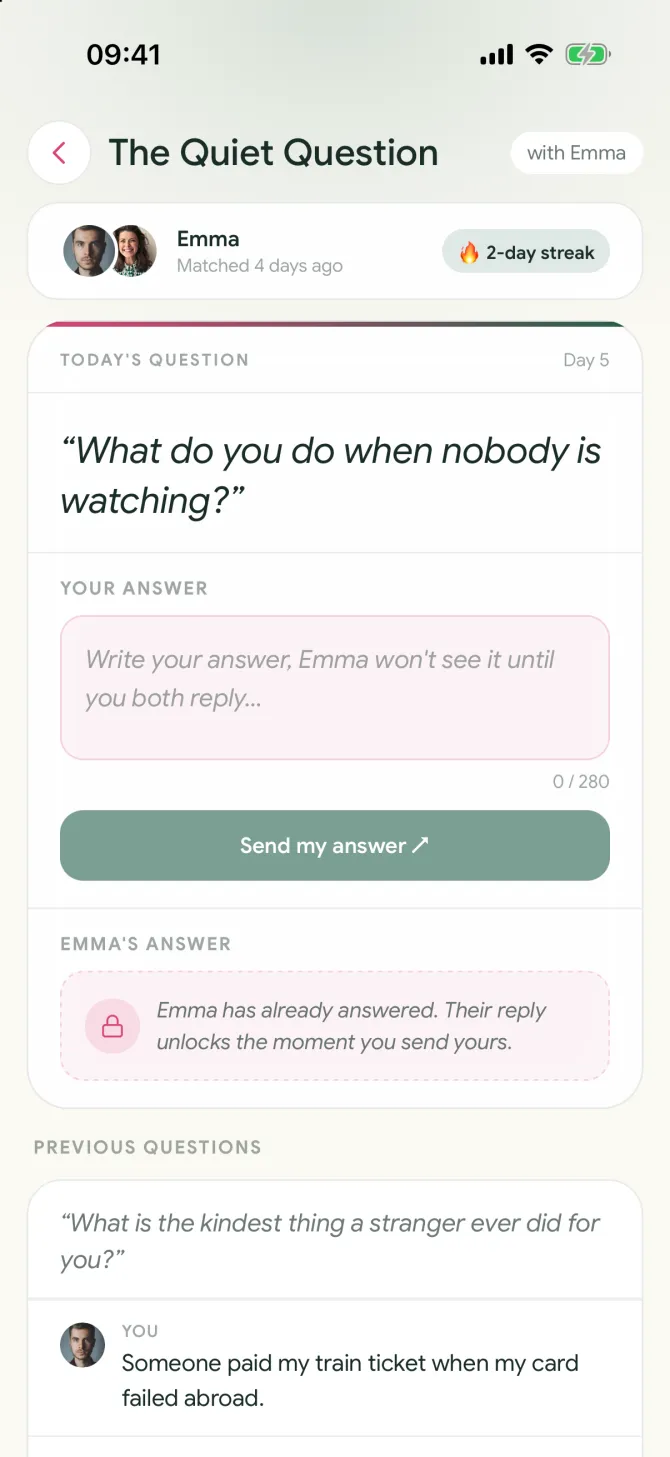 The Quiet Question in the flōw app, with the other answer still locked