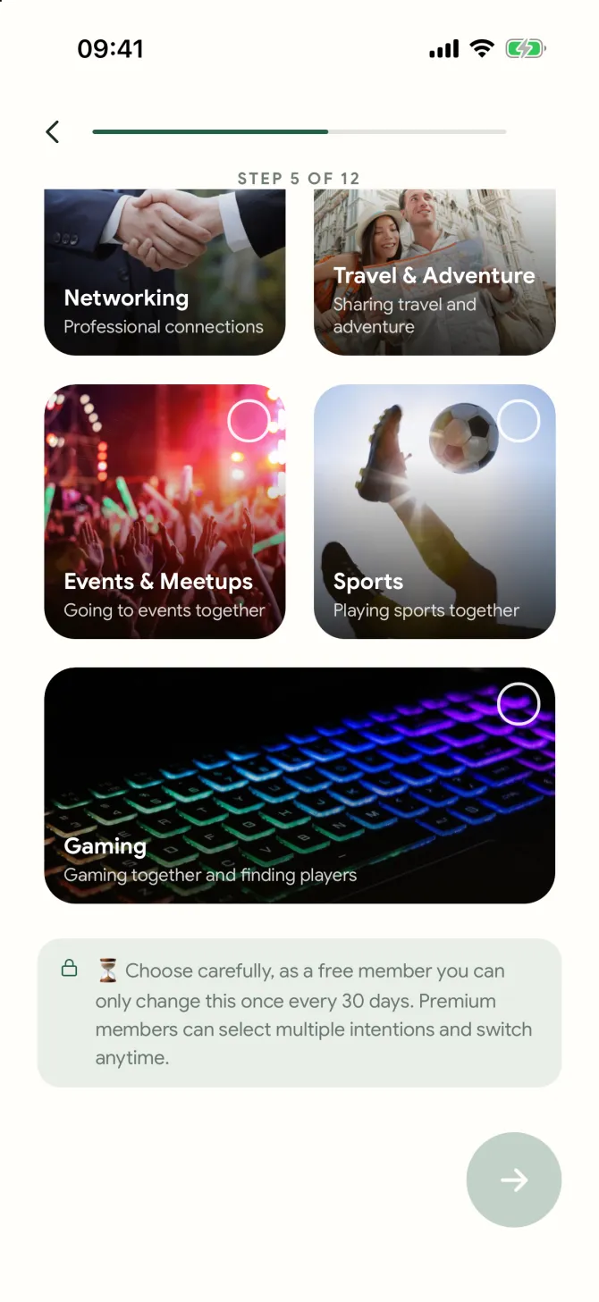 More intentions to choose from during sign-up in the flōw app