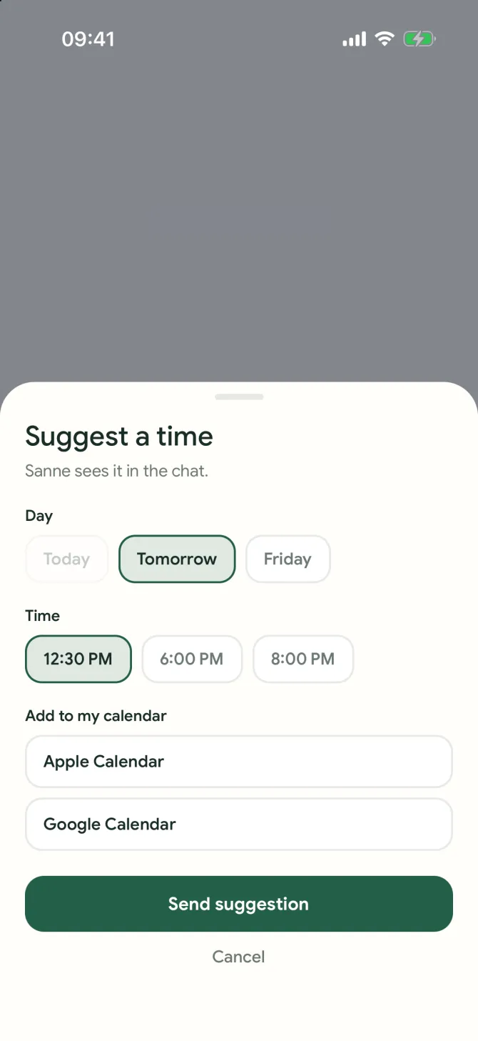 Suggesting a day and time for a call in the flōw app