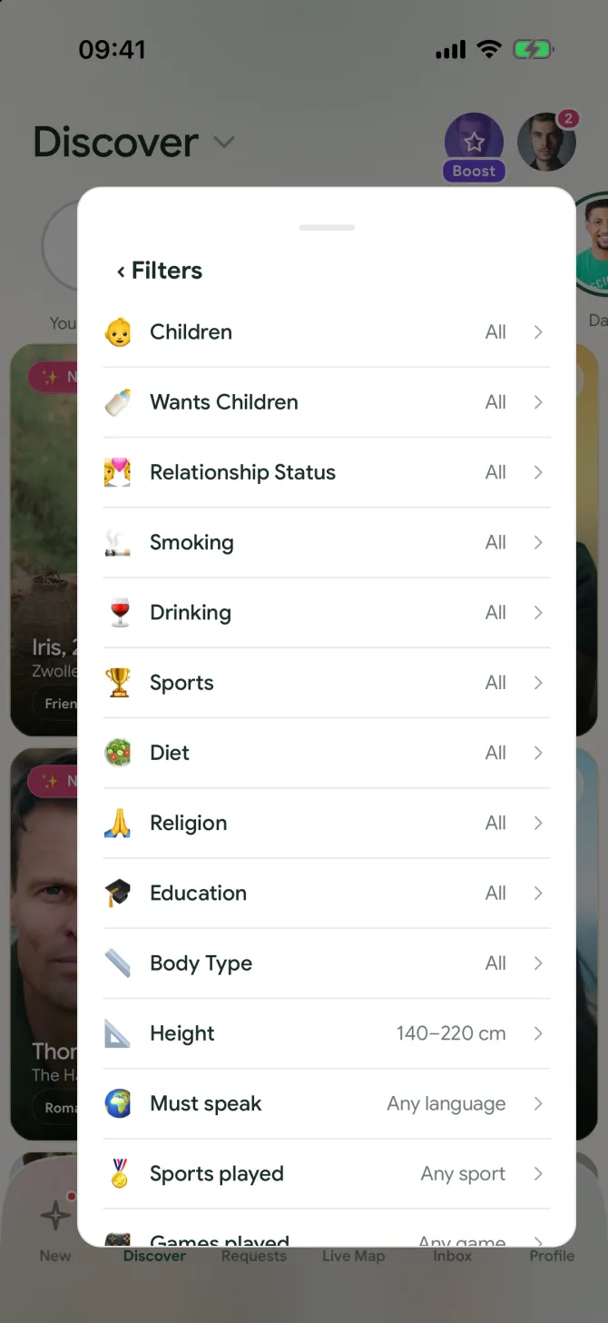 The advanced filters in the flōw app