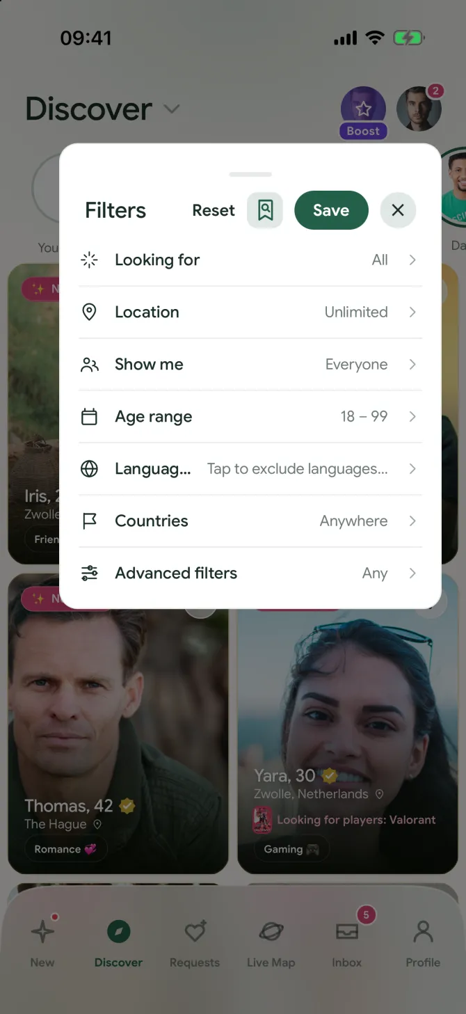 The Discover filters in the flōw app