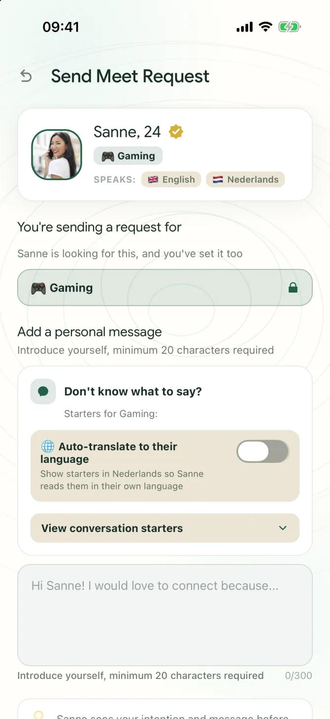 Sending a Meet Request with a personal message in the flōw app