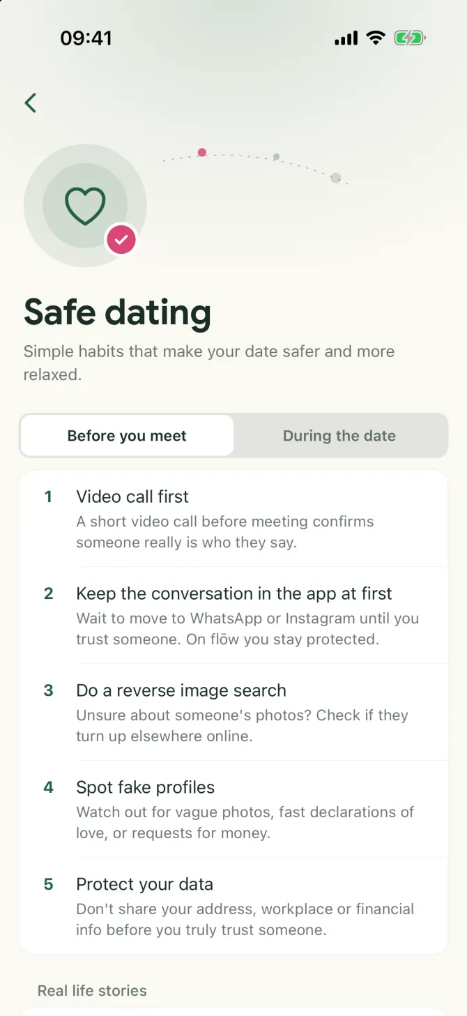 Safe dating tips in the flōw app