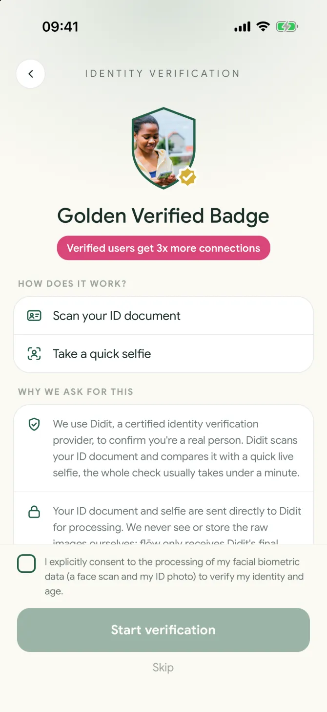 Starting identity verification in the flōw app
