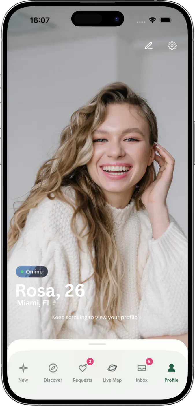 iPhone profile view with a portrait and details below