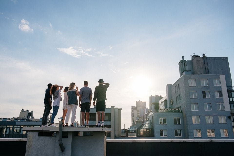 Friends spending time together on a rooftop
